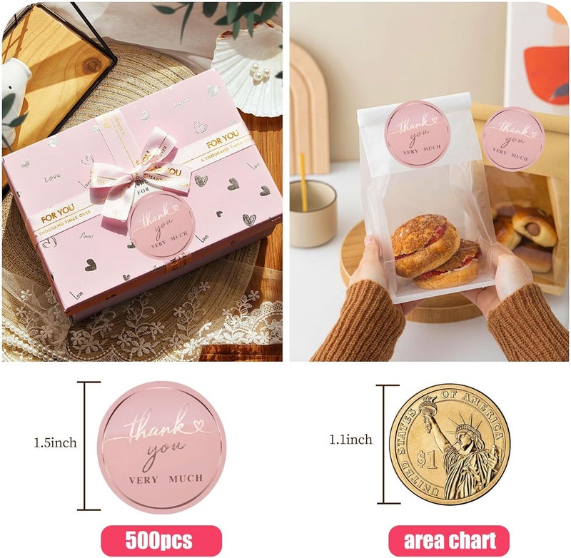 IBAKE 500 PCS Thank You Stickers 1.5 Inch – Blush Pink with Rose Gold Foil | Waterproof, Tear-Resistant Labels for Small Business, Packaging, Envelopes, Boxes, Cards, Gifts, Orders, Wedding Supplies - Image 2